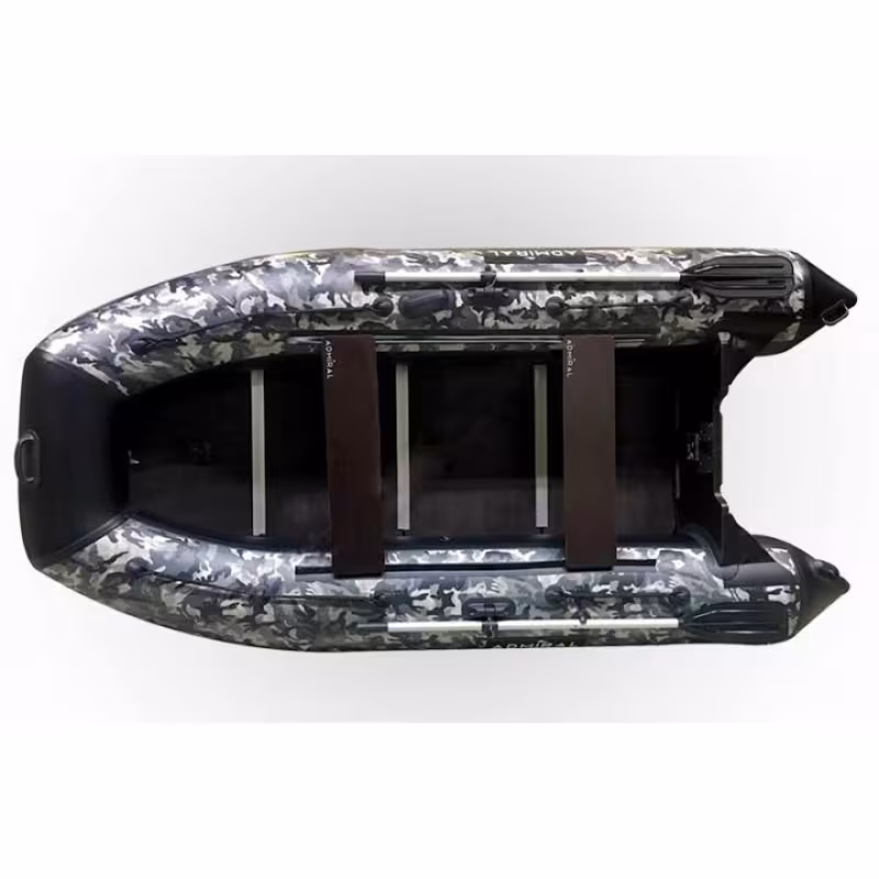 Надувная лодка ПВХ Адмирал 320 Classic, пайол фанерный, КМФ ОМОН черный