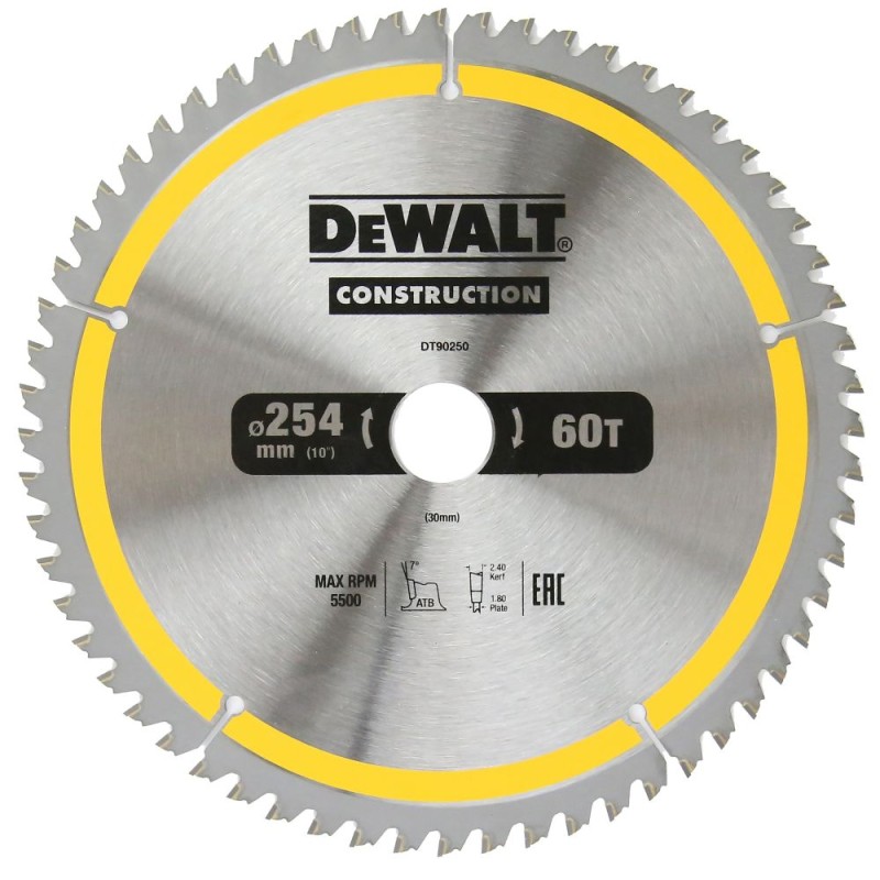 Диск пильный по дереву DeWALT Construction DT90250-QZ, 254х2х30 мм