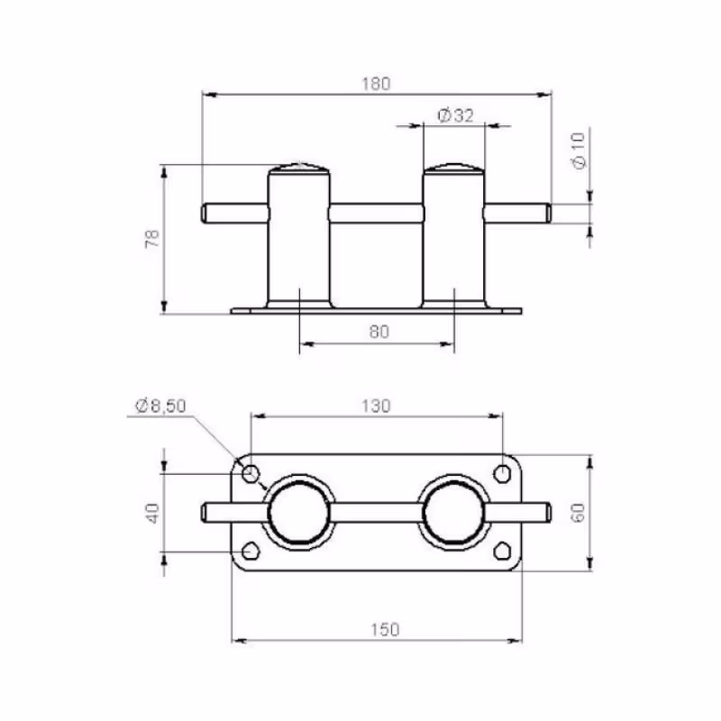 Кнехт двойной Техномарин 020205T, 32 мм