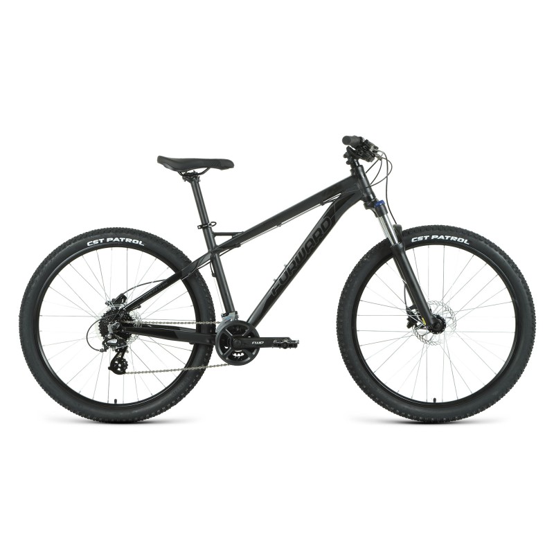 Велосипед горный хардтейл взрослый Forward Quadro 27.5 3.0 disc, рост 19, 16 скоростей, черный матовый/черный