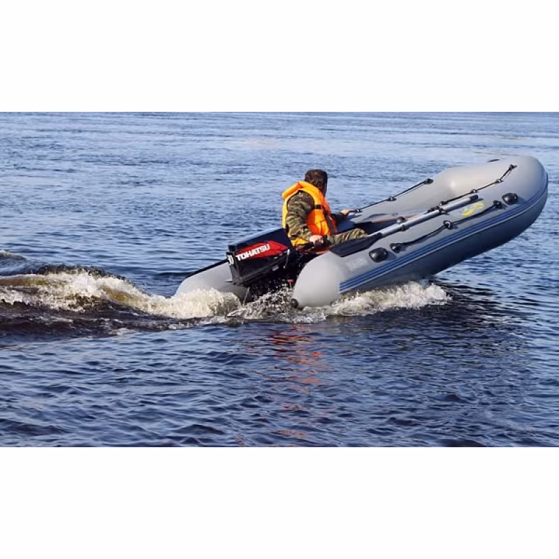 Надувная лодка ПВХ Адмирал 430, пайол фанерный, серый/черный