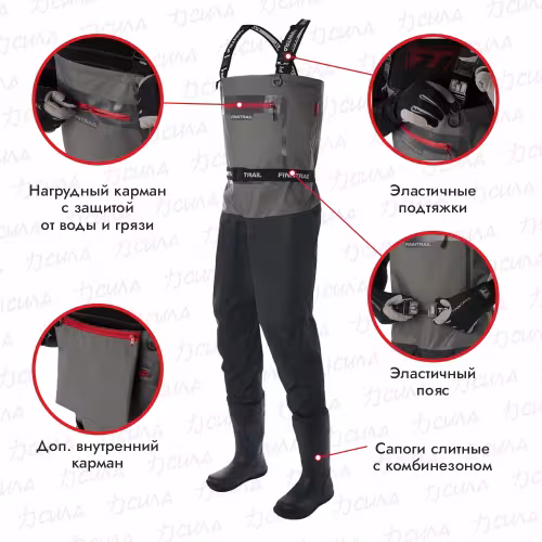 Полукомбинезон-вейдерсы Finntrail Airman 5260 Grey, мембрана Hard-Tex, серый, размер S/41, 165-175 см