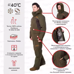 Костюм мужской Triton Gear Стрим -40 ПК, ткань Таслан, зеленый, размер 56-58 (XL), рост 182-188 см