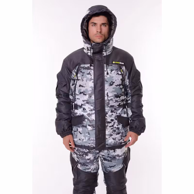 Костюм мужской OneRus Горный -45, ткань Алова/Таслан, белый камуфляж/серый, размер 56-58, 182-188 см