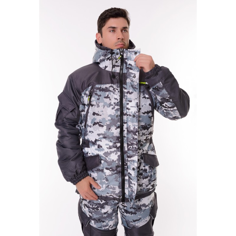 Костюм мужской OneRus Горный -45, ткань Алова/Таслан, белый камуфляж/серый, размер 48-50, 170-176 см