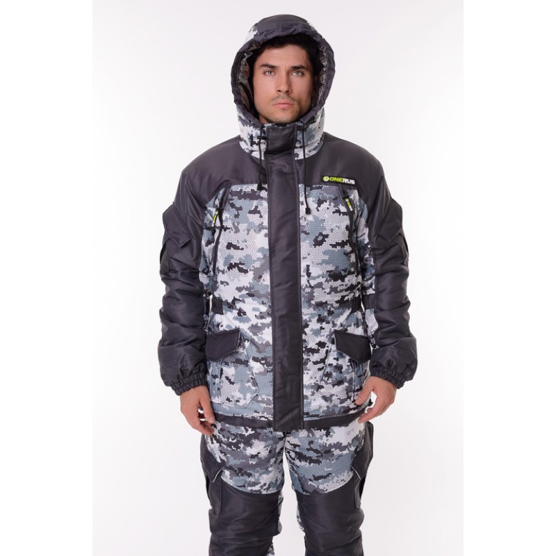 Костюм мужской OneRus Горный -45, ткань Алова/Таслан, белый камуфляж/серый, размер 48-50, 170-176 см