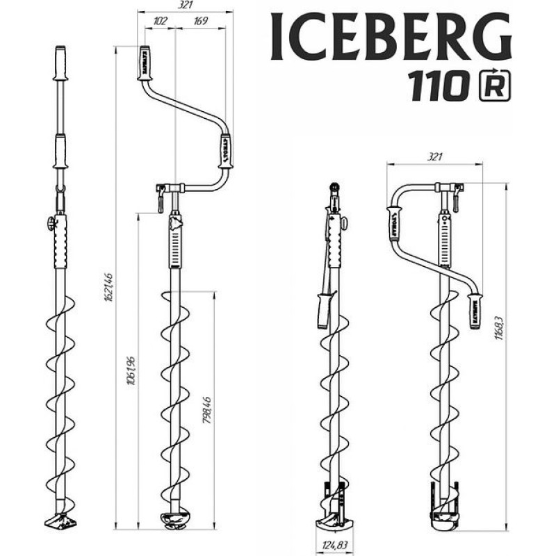 Ледобур ручной Iceberg-Siberia 110R-1600 V3.0, 110 мм, желтый