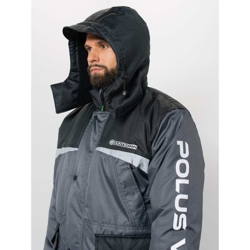 Костюм мужской Huntsman Полюс V-2, ткань Cell, серый/черный, размер 48-50, 182-188 см