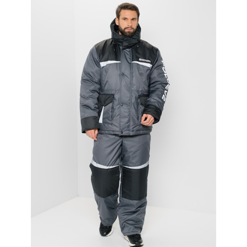 Костюм мужской Huntsman Полюс V-2, ткань Cell, серый/черный, размер 60-62, 170-176 см