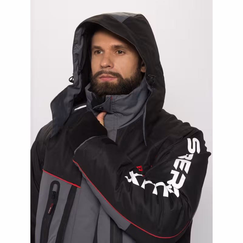 Костюм мужской Huntsman Siberia Lux, ткань Breathable, серый/черный, размер 44-46, 182-188 см