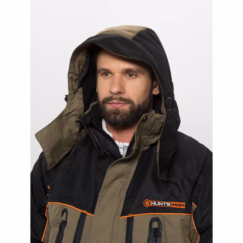 Костюм мужской Huntsman Siberia Lux, ткань Breathable, хаки/черный, размер 48-50, 182-188 см