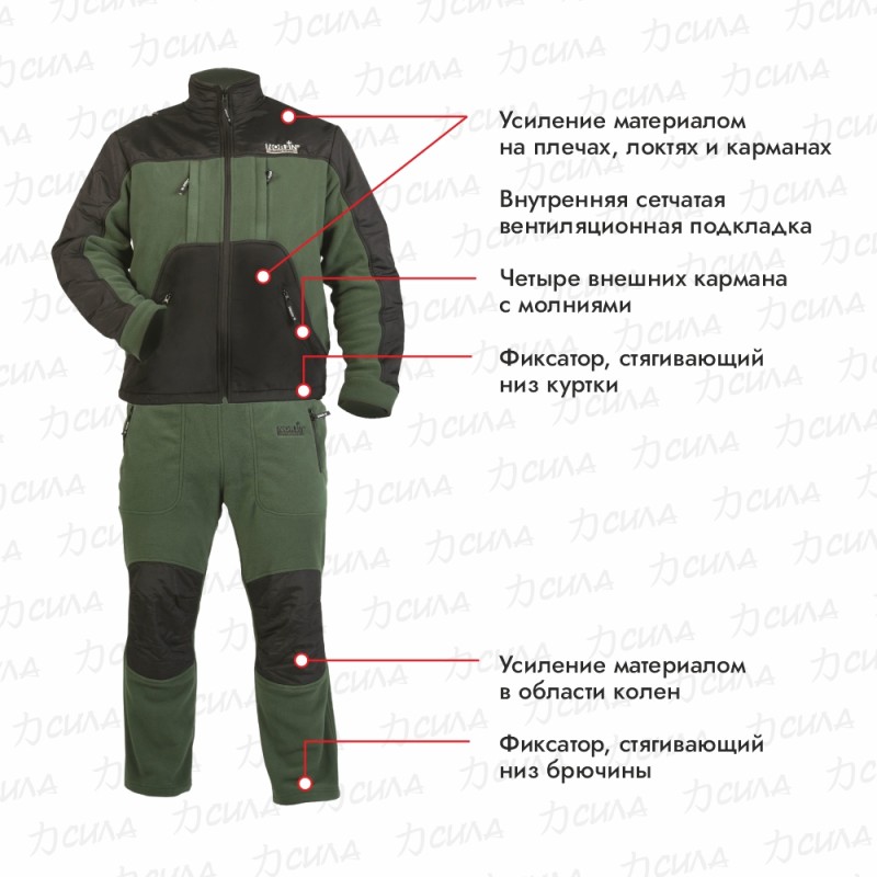 Костюм мужской Norfin Polar Line, флис, зеленый/черный, размер XXXL