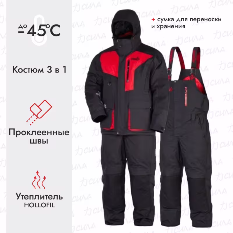 Костюм мужской Norfin Extreme 5, ткань Breathable, черный/красный, размер XL