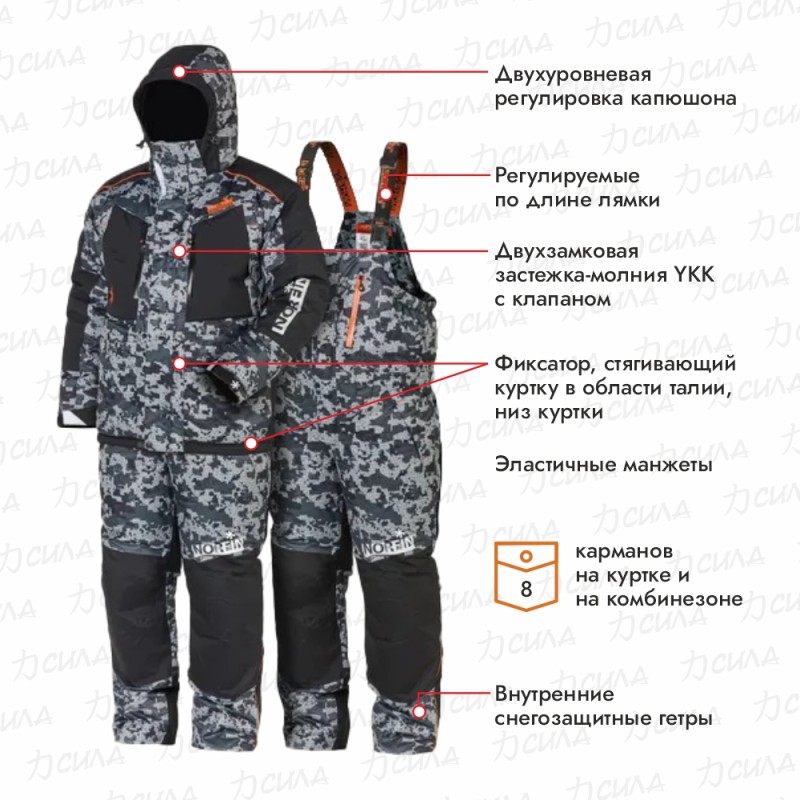 Костюм мужской Norfin Discovery 2 LE Camo, ткань Breathable, серый камуфляж, размер S