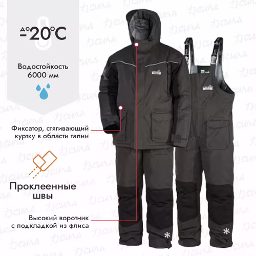 Костюм мужской Norfin Element Gray, ткань Breathable, серый/черный, размер S