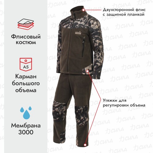 Костюм мужской Norfin Berings Camo, флис, зеленый, размер XXXL