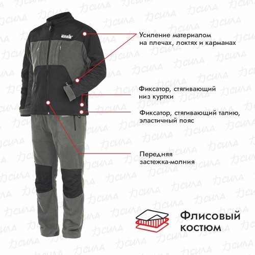 Костюм мужской Norfin Polar Line, флис, серый/черный, размер S