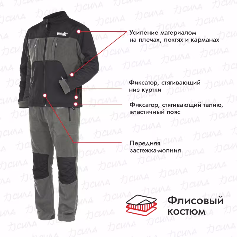 Костюм мужской Norfin Polar Line, флис, серый/черный, размер M