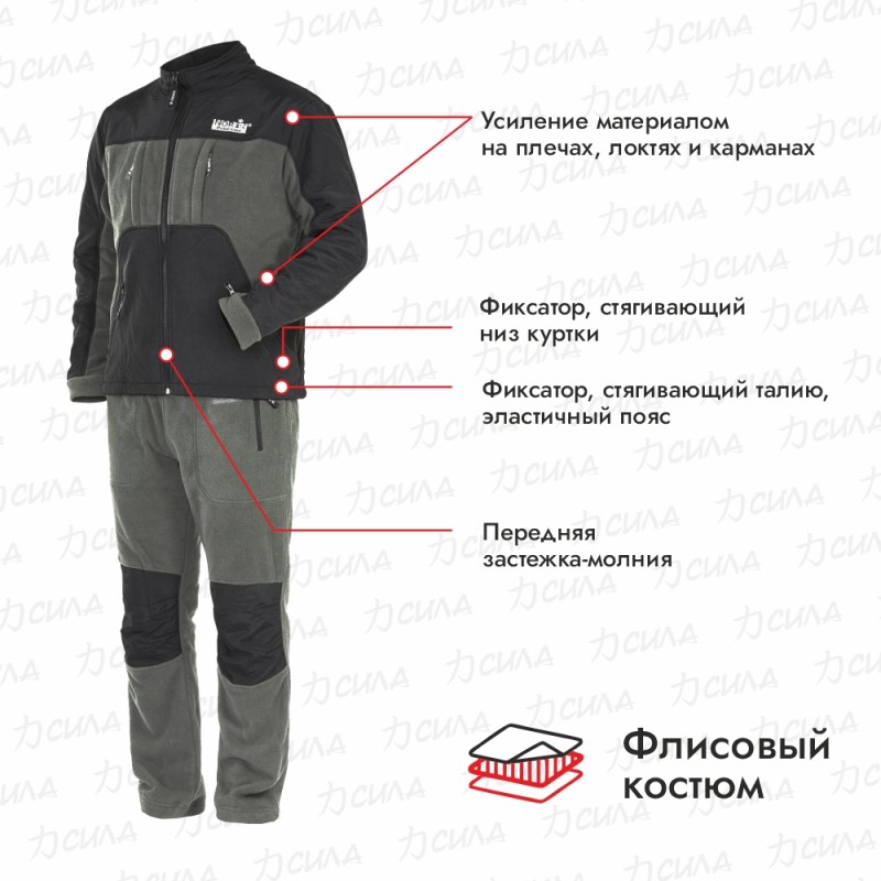 Костюм мужской Norfin Polar Line, флис, серый/черный, размер L