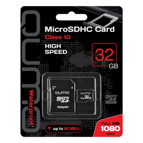 Карта памяти Qumo MicroSDHC 32GB Class 10, с адаптером SD