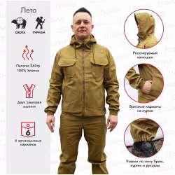 Костюм мужской OneRus Егерь, ткань Палатка, темный хаки, размер 44-46 (S), 170-176 см