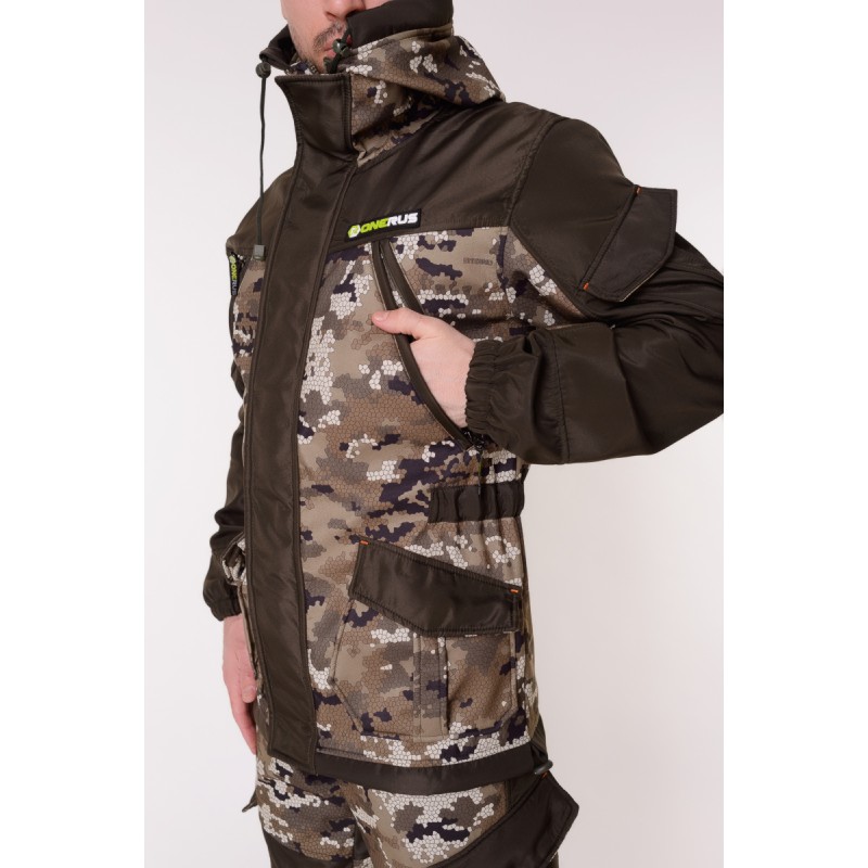 Костюм мужской OneRus Горный -5, ткань Полофлис, бежевый камуфляж/коричневый, размер 52-54 (L), 170-176 см