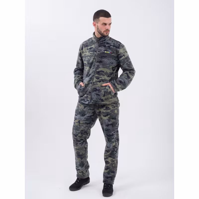 Костюм мужской OneRus Лис, флис, серый/бежевый камуфляж, размер 48-50 (M), 182-188 см
