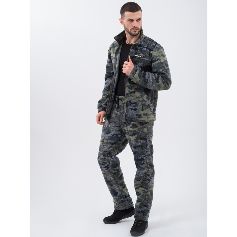 Костюм мужской OneRus Лис, флис, серый/бежевый камуфляж, размер 48-50 (M), 182-188 см