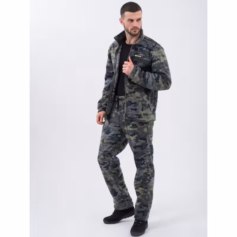 Костюм мужской OneRus Лис, флис, серый/бежевый камуфляж, размер 60-62 (XXL), 182-188 см