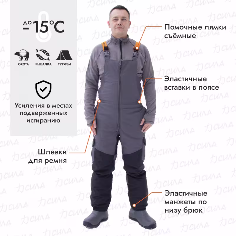 Костюм мужской Triton Gear Gorka PRO -15, ткань Таслан, серый/черный, размер 48-50, 182-188 см