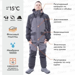 Костюм мужской Triton Gear Gorka PRO -15, ткань Таслан, серый/черный, размер 56-58, 182-188 см