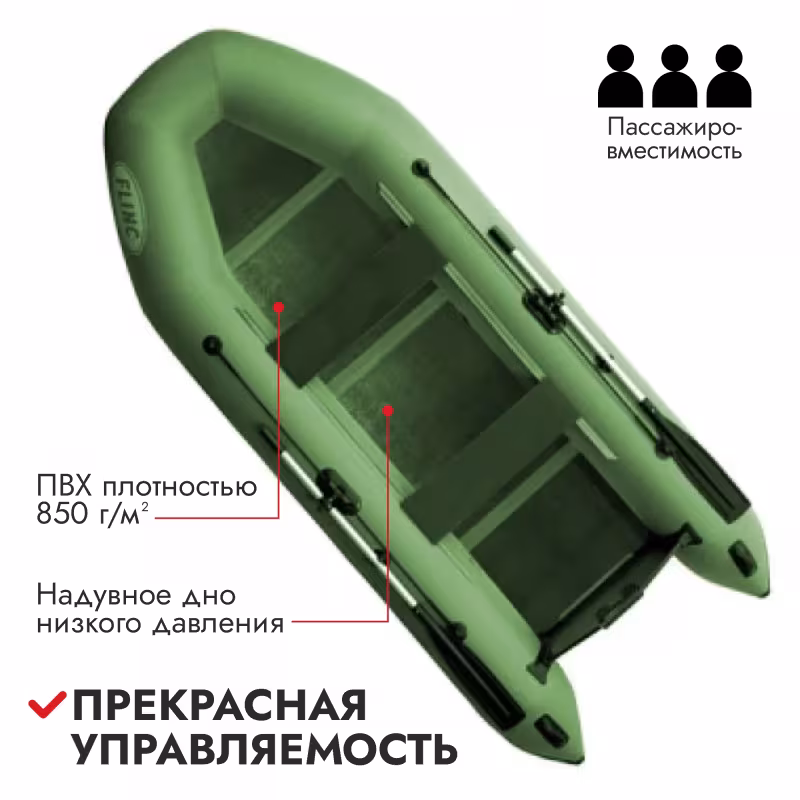 Надувная лодка ПВХ Flinc Fort 320A Люкс, НДНД, зеленый