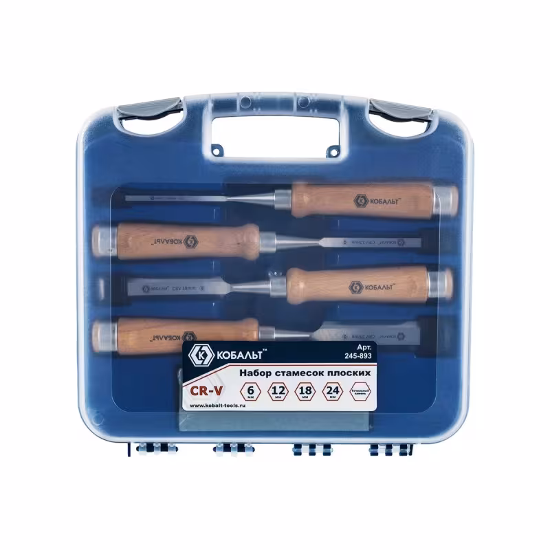 Набор плоских стамесок Кобальт 245-893, 6, 12, 18, 24 мм
