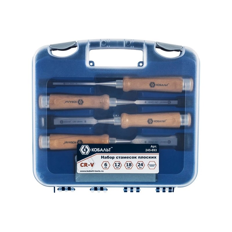 Набор плоских стамесок Кобальт 245-893, 6, 12, 18, 24 мм