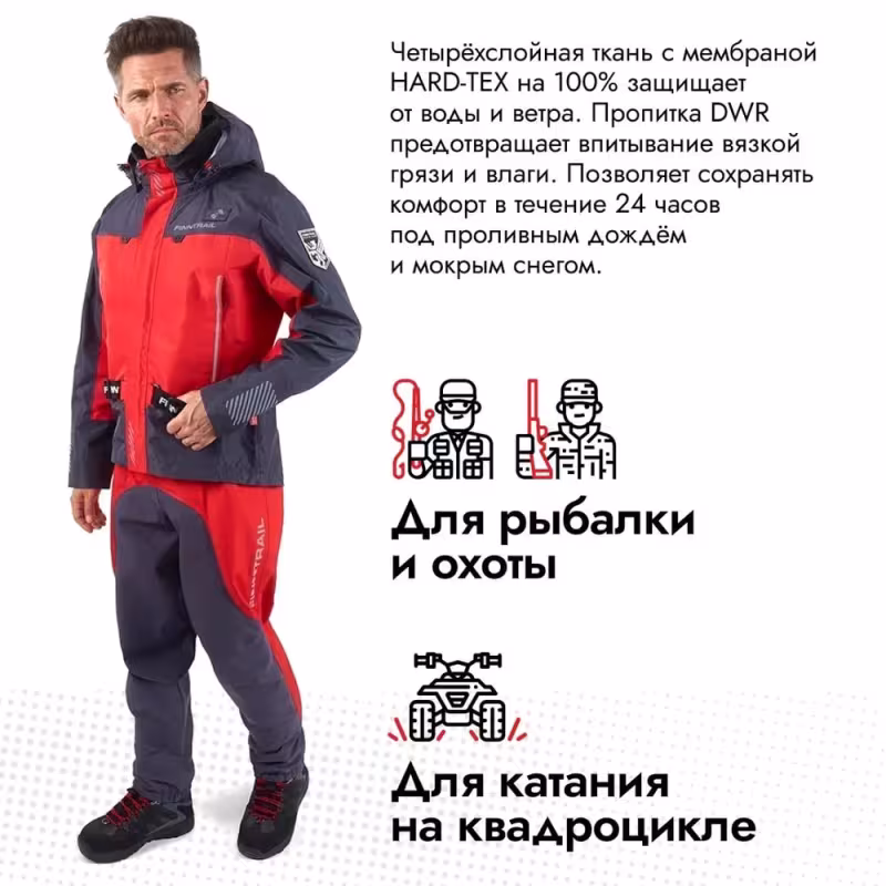 Куртка мужская Finntrail Mudway 2010 Red, мембрана Hard-Tex, красный/черный, размер 44-46 (S), 165-175 см