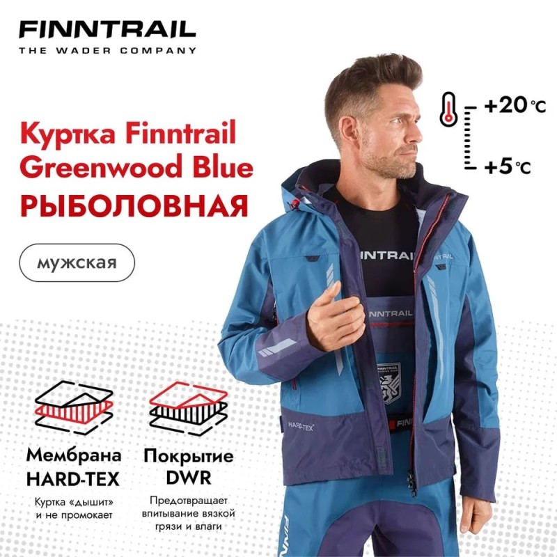 Куртка мужская Finntrail Greenwood 4021, мембрана Hard-Tex, синий, размер S