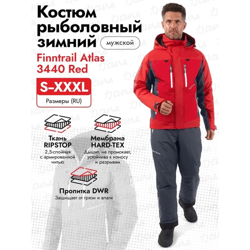 Костюм мужской Finntrail Atlas 3440 Red, Рипстоп/Hard-Tex, красный/черный, размер S, 165-175 см