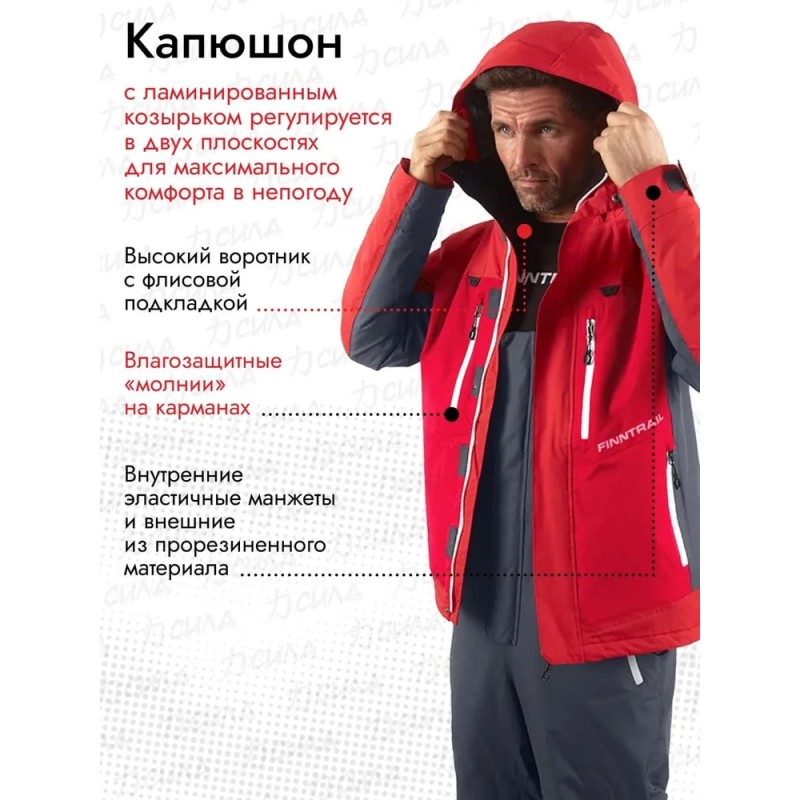 Костюм мужской Finntrail Atlas 3440 Red, Рипстоп/Hard-Tex, красный/серый, размер M