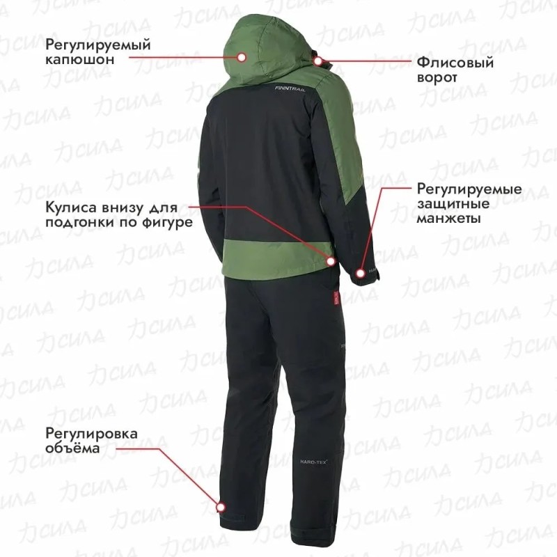 Костюм мужской Finntrail Lightsuit 3503 Green, Рипстоп, зеленый/черный, размер 44-46 (S), 165-175 см