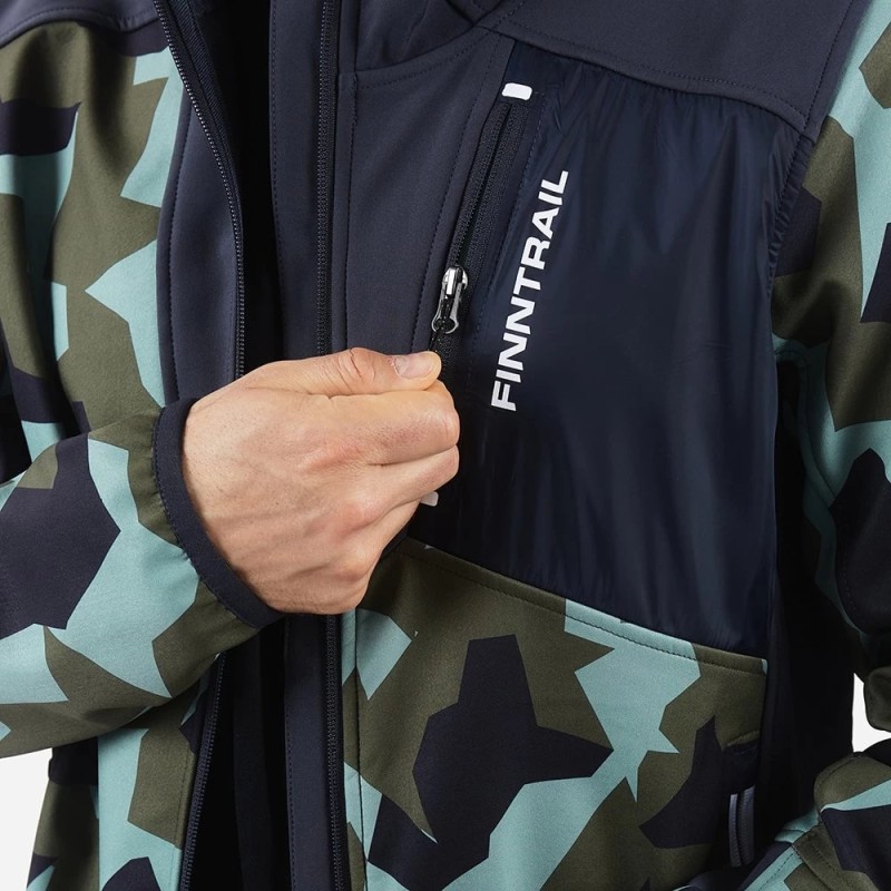 Куртка мужская Finntrail Softshell Nitro1320 CamoArmy, ткань Софтшелл, зеленый камуфляж/черный, размер S, 165-175 см