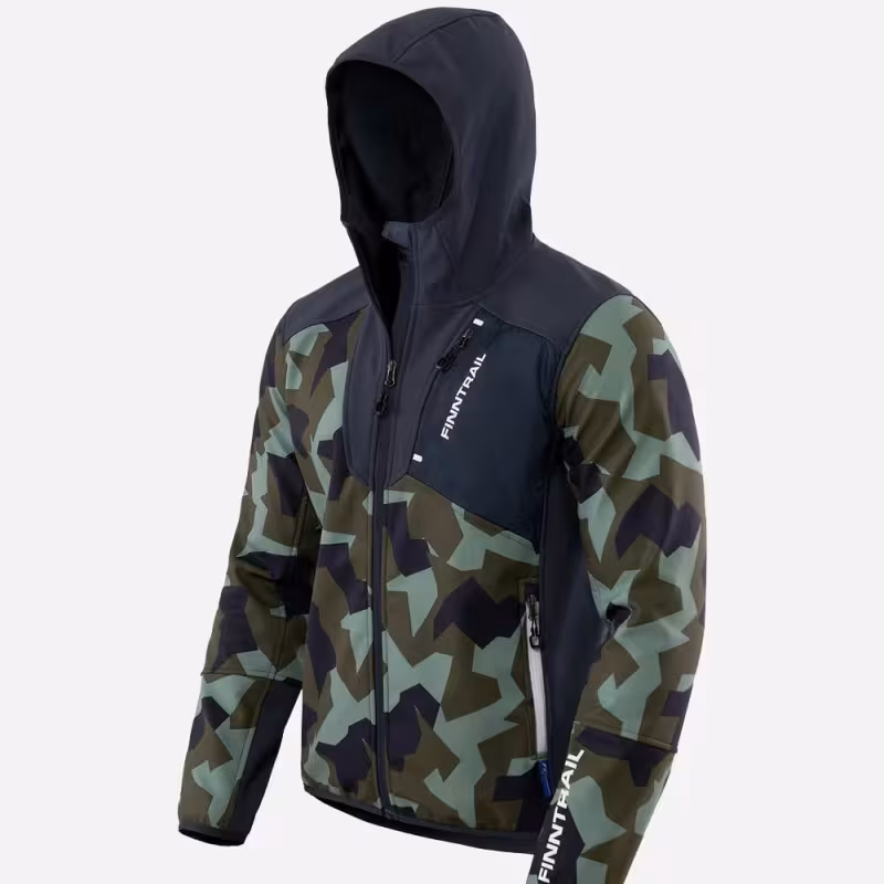 Куртка мужская Finntrail Softshell Nitro 1320 CamyArmy, ткань Софтшелл, зеленый камуфляж/черный, размер 50-52 (L), 175-185 см