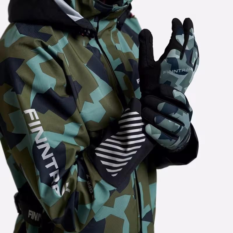 Мотоперчатки Finntrail Eagle 2840, искусственная кожа/неопрен, черный/зеленый камуфляж, размер XL