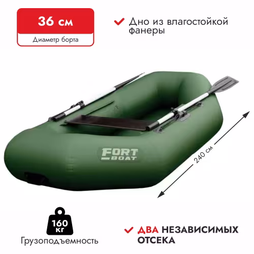 Надувная лодка ПВХ Flinc Fort 240, пайол фанерный, зеленый