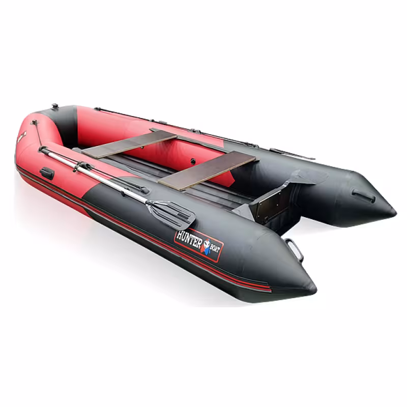 Надувная лодка ПВХ HunterBoat 365 ЛКА, НДНД, красный/черный
