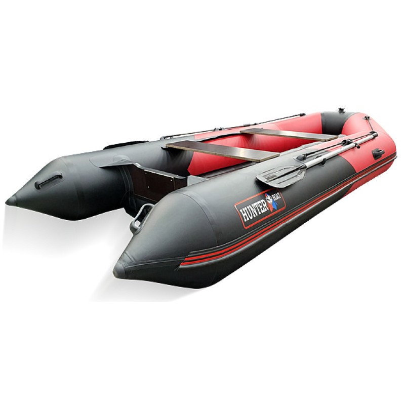 Надувная лодка ПВХ HunterBoat 365 ЛКА, НДНД, красный/черный 