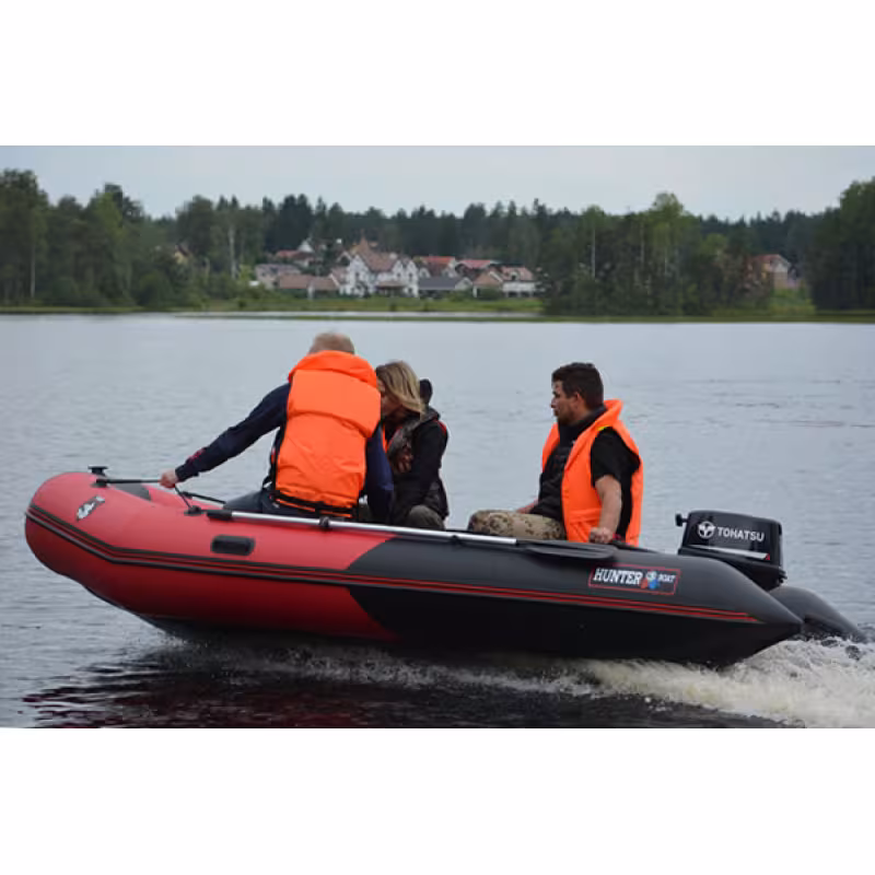 Надувная лодка ПВХ HunterBoat 365 ЛКА, НДНД, красный/черный
