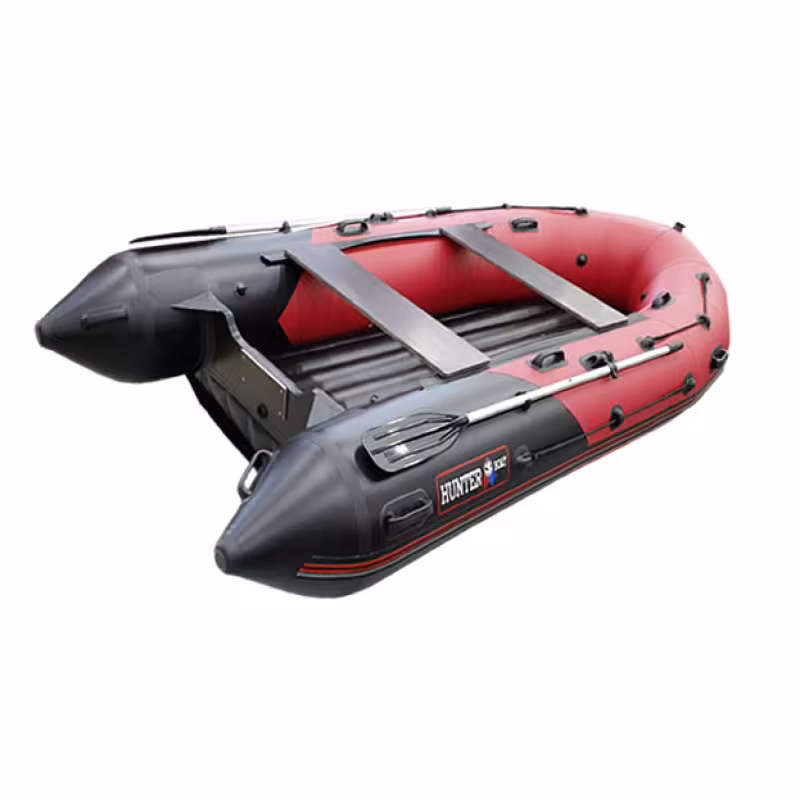 Надувная лодка ПВХ HunterBoat 350 ПРО, НДНД, красный/черный
