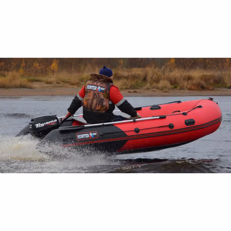 Надувная лодка ПВХ HunterBoat 350 ПРО, НДНД, красный/черный