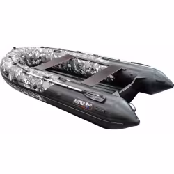 Надувная лодка ПВХ HunterBoat 380 ПРО, НДНД, серый/черный камуфляж