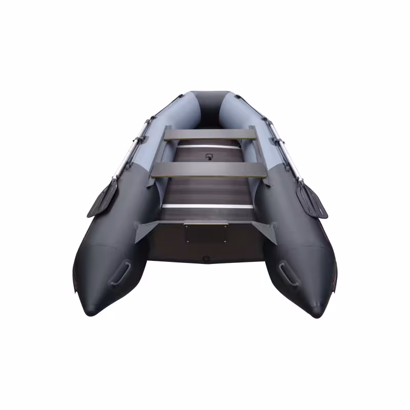 Надувная лодка ПВХ HunterBoat 340, пайол фанерный, серый/черный